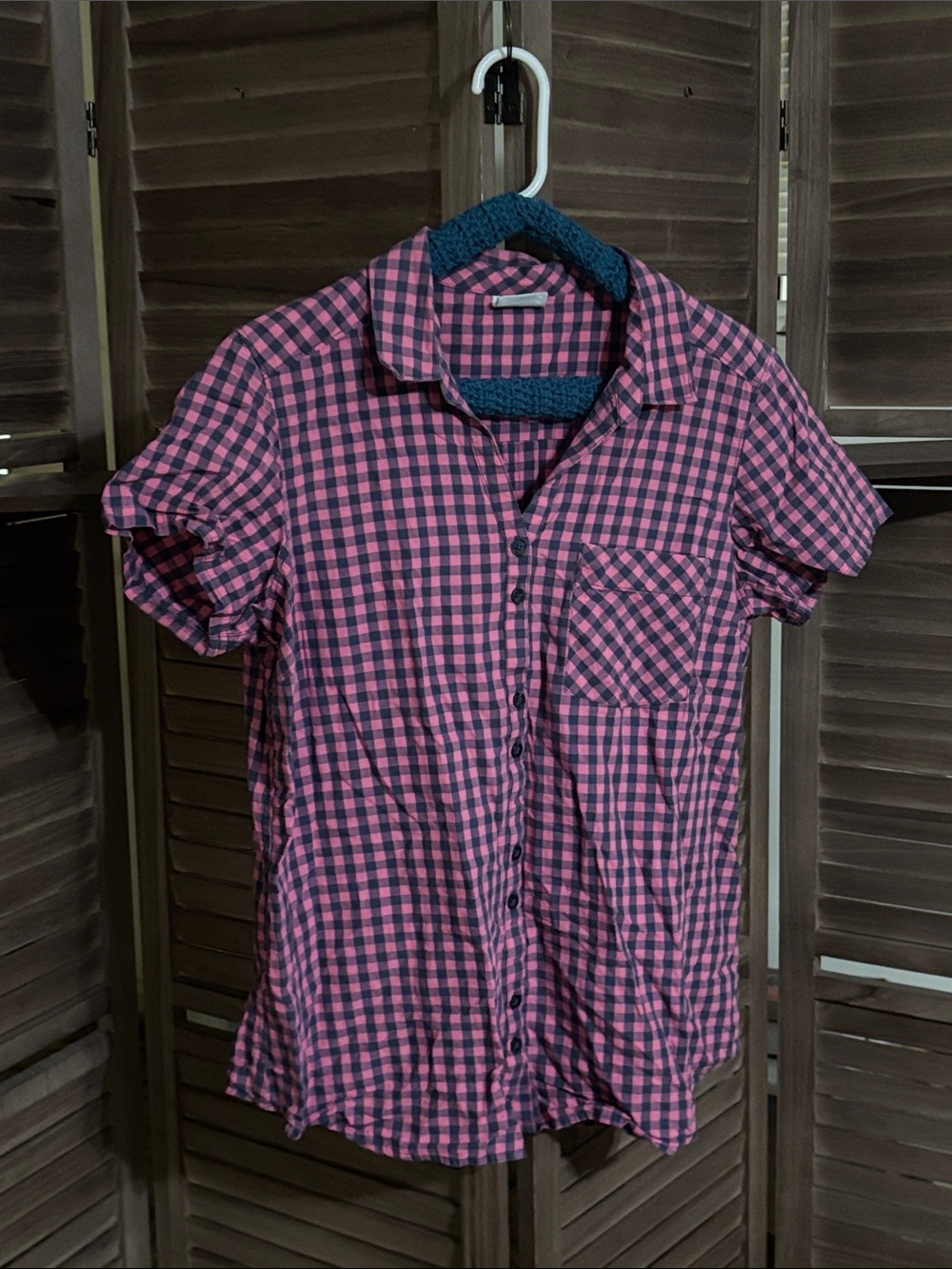 Pink and Gray Gingham Button-Up Shirt